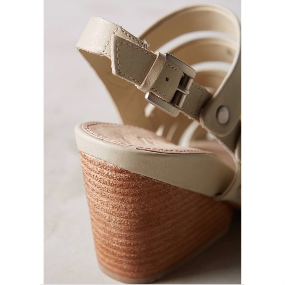Cream Multistrap Genuine Leather Slingback Wedge - Picture 5 of 5